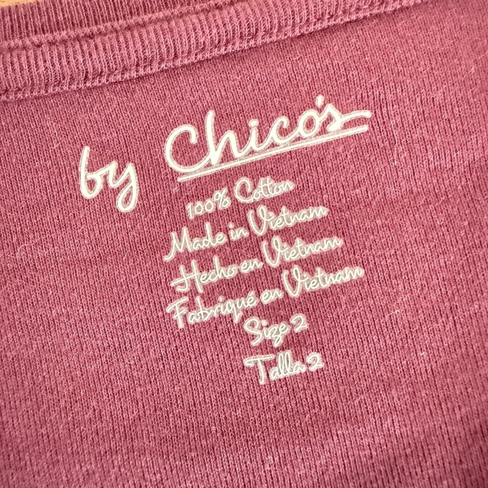 NEW Chico's Paige V Top Women 2/Large Basic Royal Bordeaux 3/4 Sleeve Cotton - Picture 4 of 9